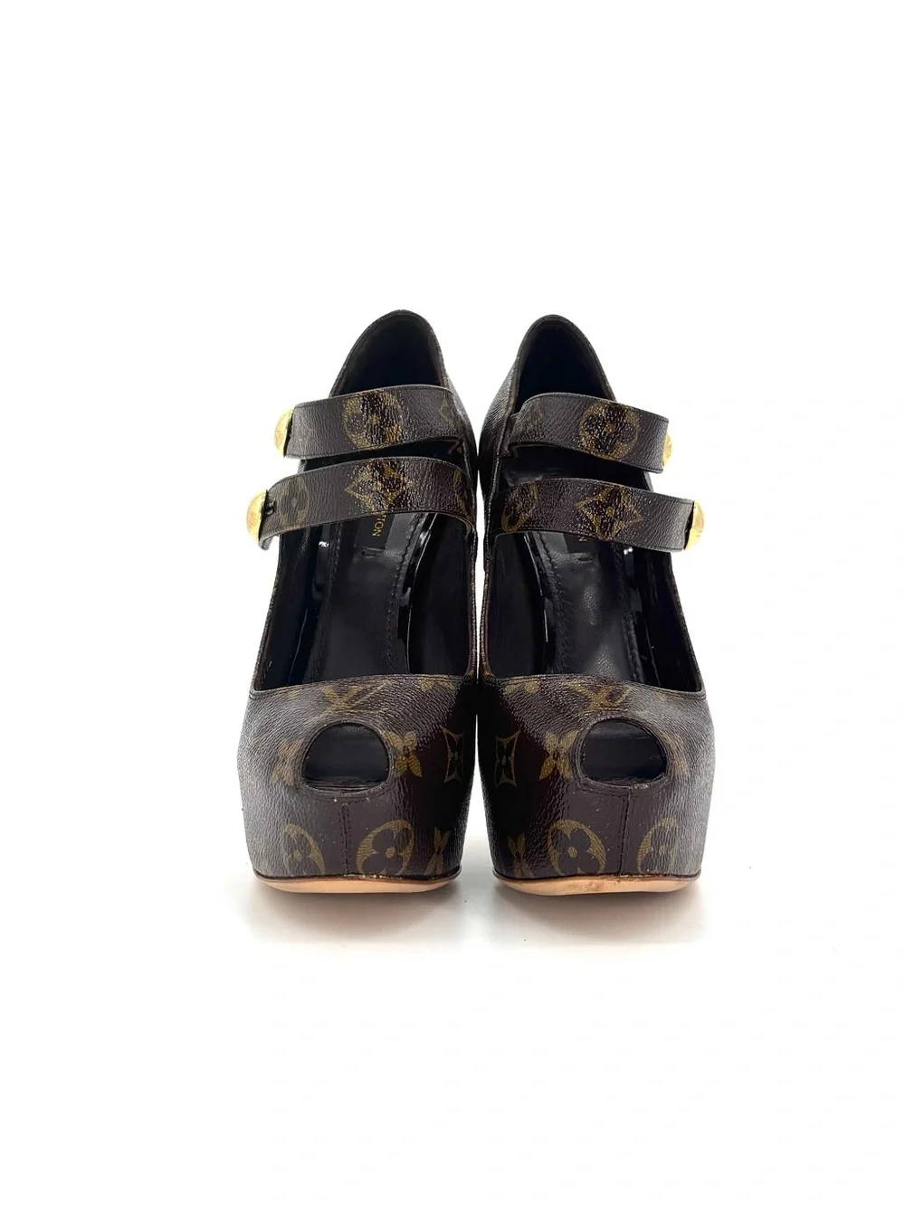 Louis Vuitton Ritual Fetish LV Monogram Maryjane Platform Peep Toe Pumps 37